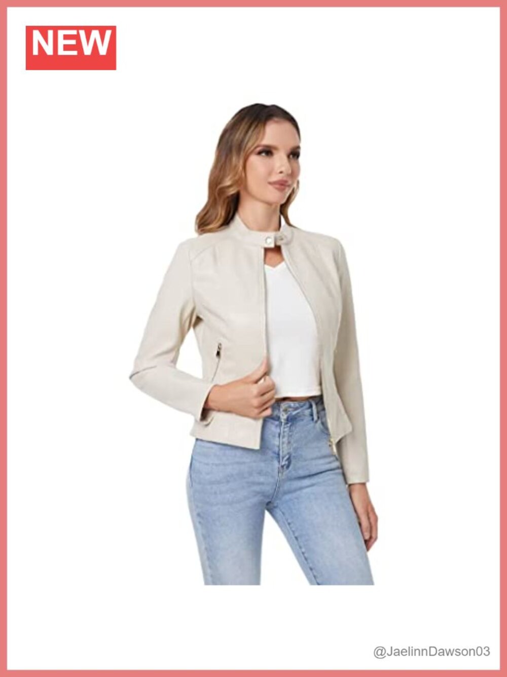 Faux Leather Moto Biker Jacket Cropped Slim Fit Zip Outwear